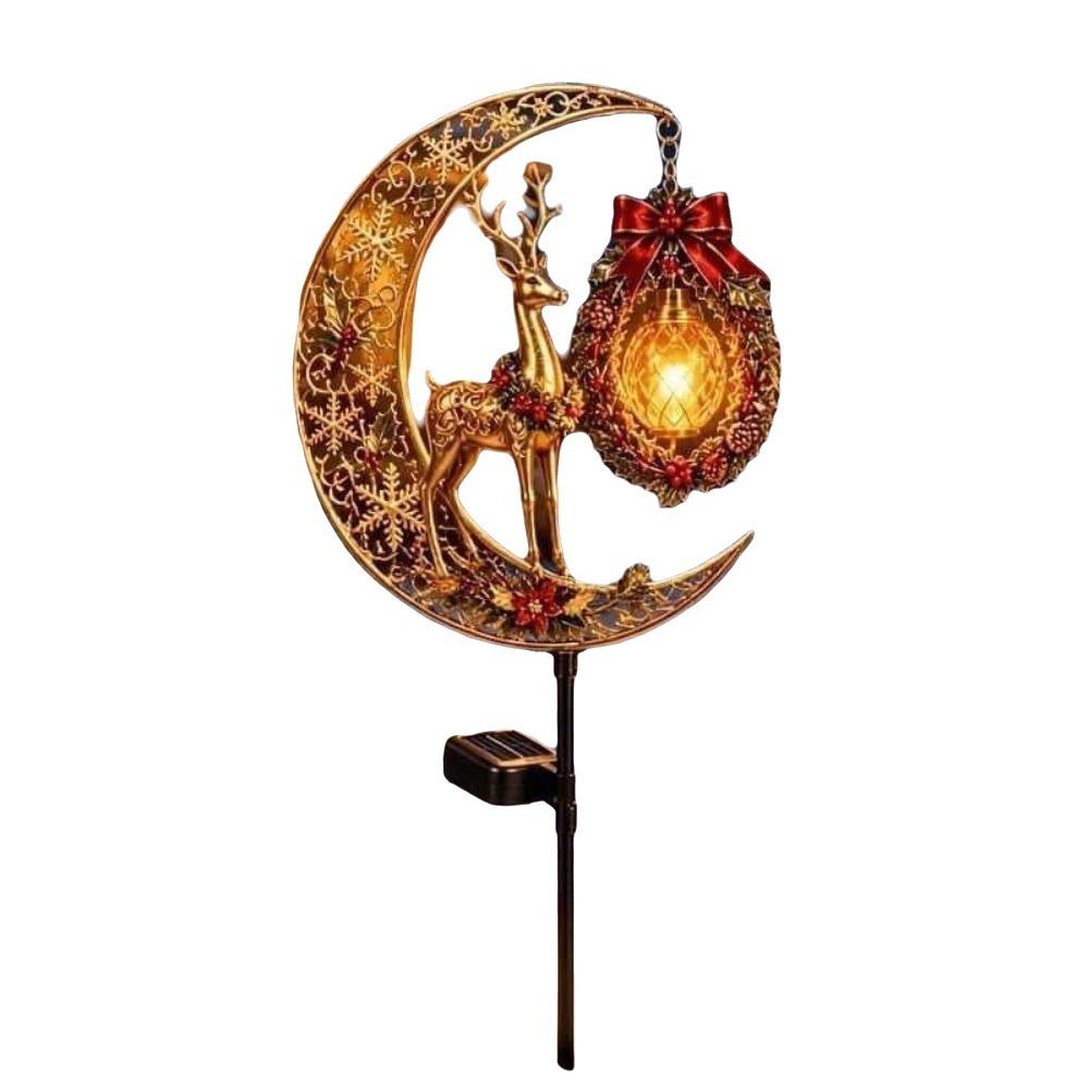 Waterproof Solar Christmas Crescent Garden Light Solar Powered Santa Claus Christmas Moon Solar Stake Light LED Glowing Snowman