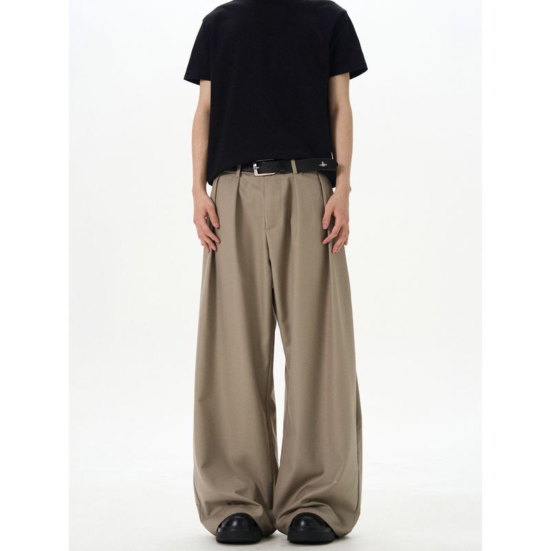 Kisko American Retro Double-Pleated Drape Wide-Leg Casual Trousers Unisex Cleanfit Loose Floor-Length Pants Trendy