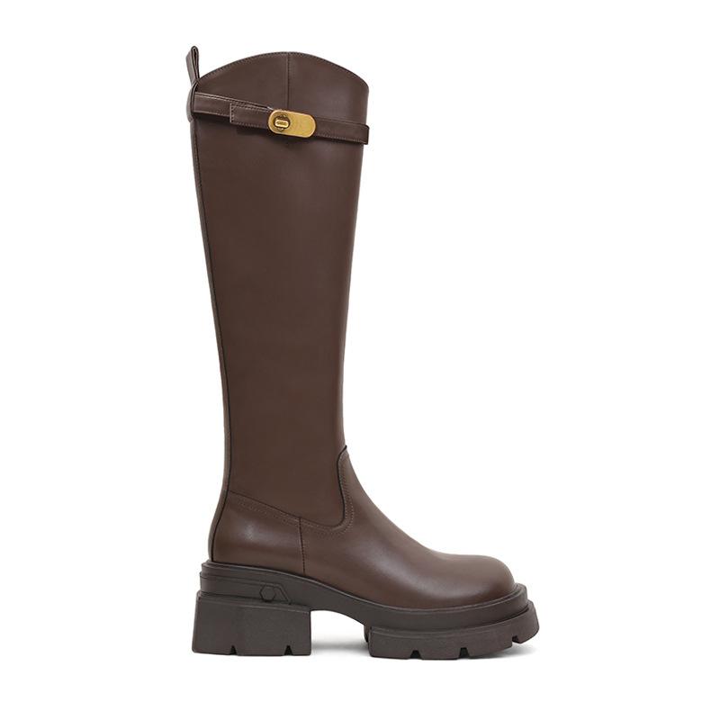 Skinny thick-soled brown boots Women's autumn and winter 2025 Small knight boots Advanced long boots Tall foreign style