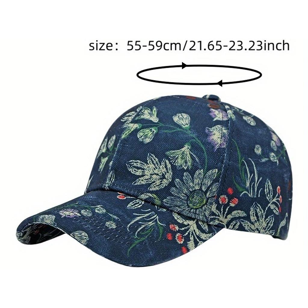 Lässige Sport-Baseballkappe Ethnischer Stil Blumendruck Hardtop-Baseballkappe für Outdoor-Angeln Camping