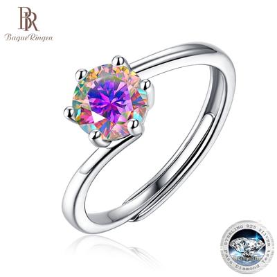 Conjunto de Plata S925 1ct Moissanita de Color Serie Amor Verdadero Anillo Ajustable para Mujer