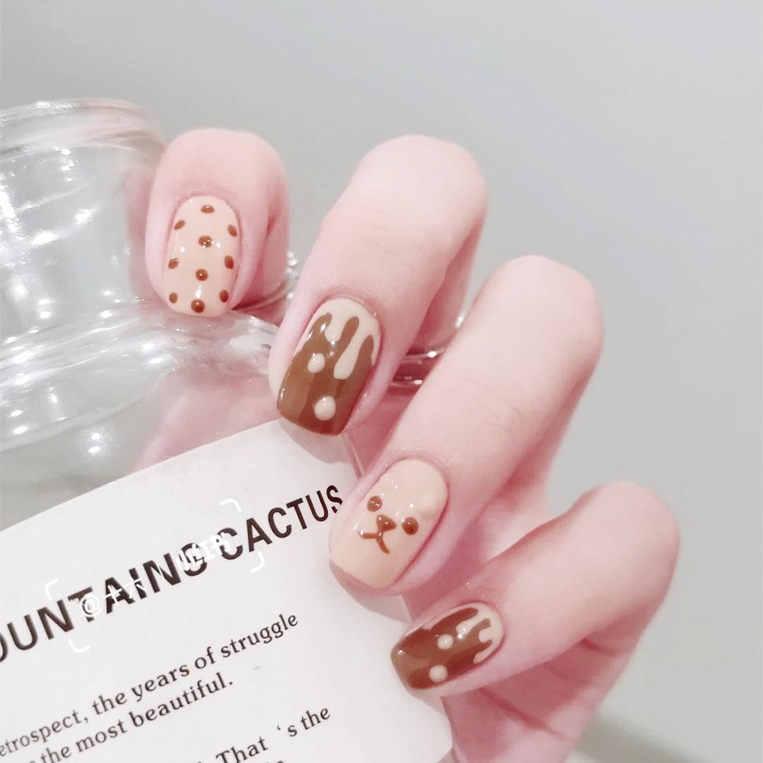 

C422-Мягкий и милый мишка носимый нейл-арт: Осенне-зимний дизайн «Сердце в горошек»