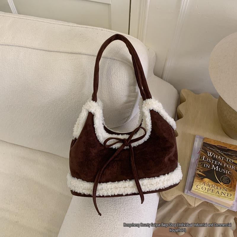 

Korean-Style Plush Suede Shoulder Bag for Women - 2025 Fashion кофейный
