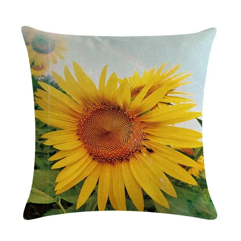 New 45*45Cm Yellow Sunflower Pillowcase Linen Pillowcase Home Sofa Decorative Cushion Cover