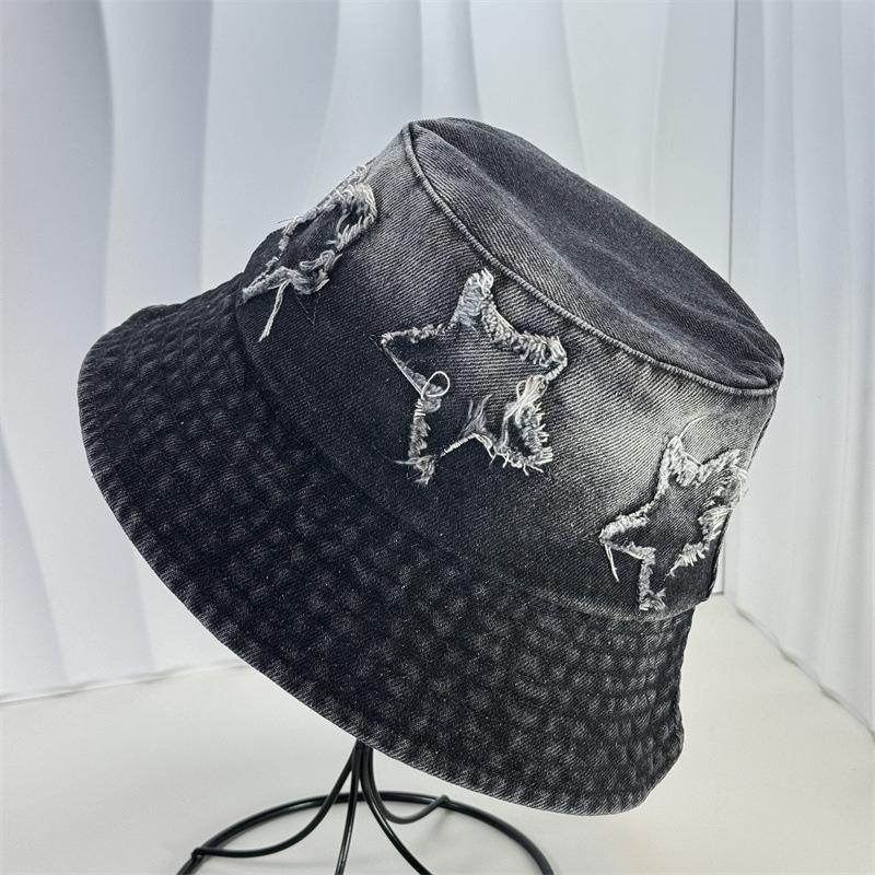Autumn Washed Old Denim Hat Women's Bucket Hat Washbasin Hat Pentagram Versatile Bucket Hat
