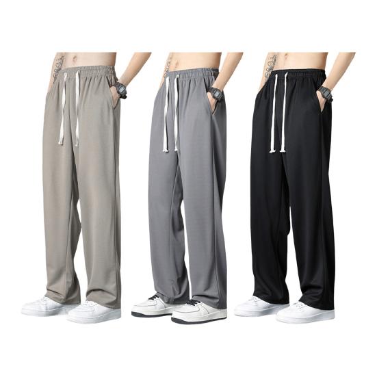 Herren Sporthose Locker Gerade Weites Bein Kordelzug Elastische Taille Weich Atmungsaktiv Einfarbig Gym Traning Jogging Jogginghose Lange Hose