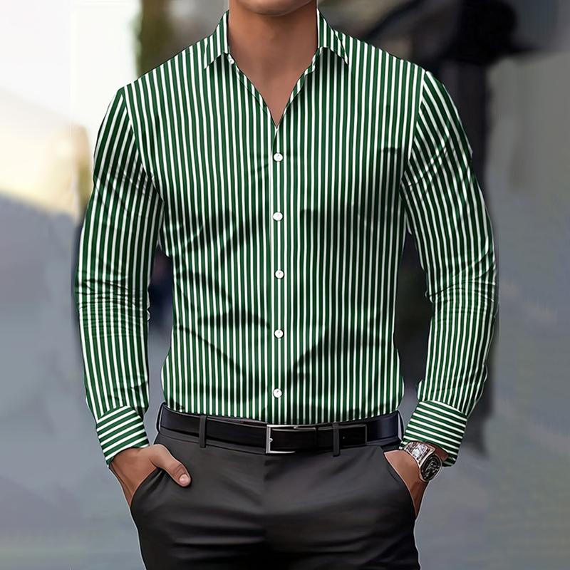 Fashion Spring and Autumn Men's Business Casual Shirt-Button-Up Long Sleeve Formal and Everyday Office Shirt Horizontal Stripes -Seasonal