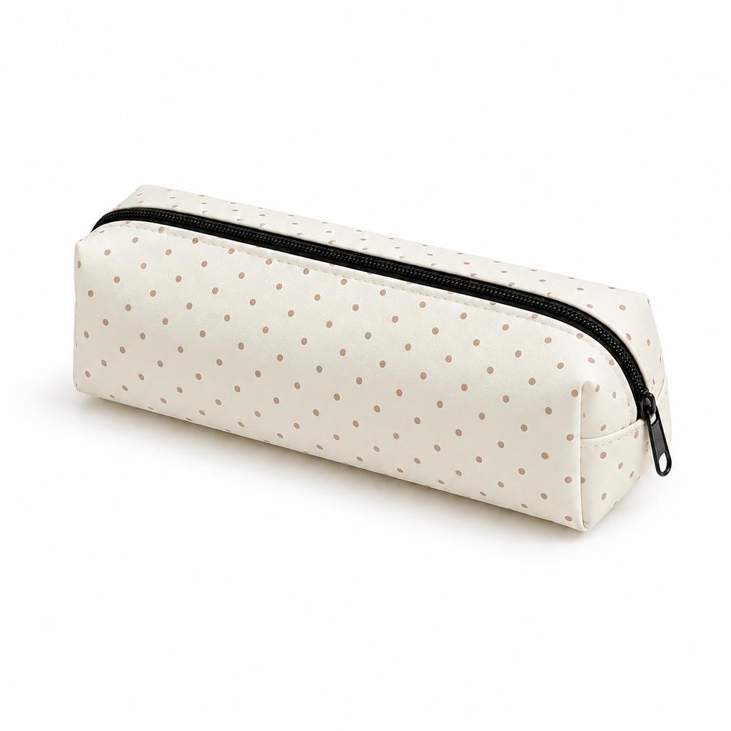 Polka Dot Pencil Case Set Large Capacity Canvas Zipper Pen Pouch for Students School Office Travel Makeup Storage
