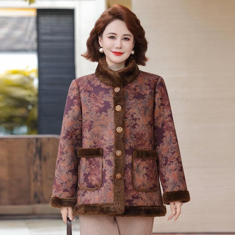 

Small mother winter warm coat fleece thickened middle-aged woman winter lamb fleece fur integrated top 5XL [recommended 150-80kg]