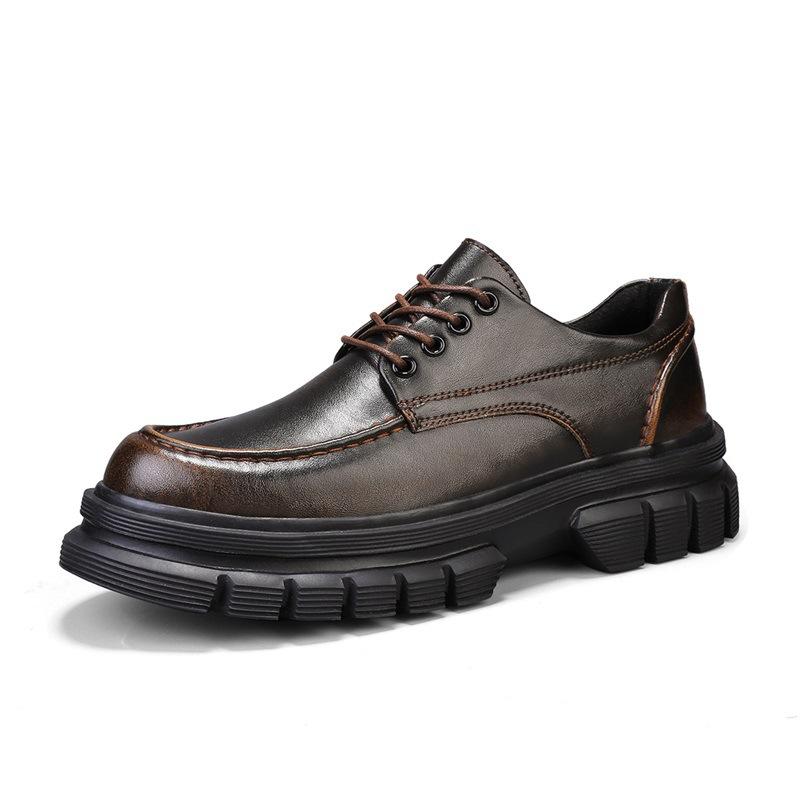 Leather shoes men's autumn new leather business casual shoes men's thick soles increase height, light and non-slip black derby shoes