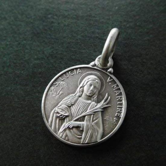 Saint Lucy Medal Pendant, Sterling Silver 925, 14mm, Made In Italy, Saint Coin