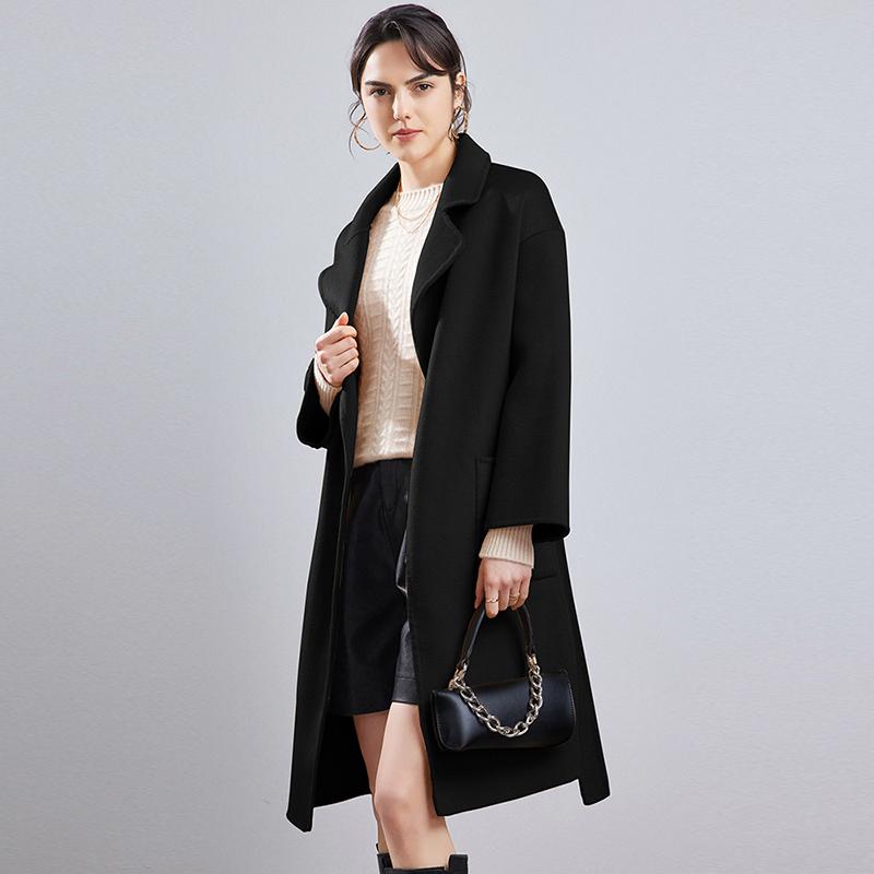 100% vlna Dámská vlna Dlouhý kabát MODERNÍ NOVÁ SAGA Podzimní vlněný kabát Zimní Teplé vlněné kabáty Pás