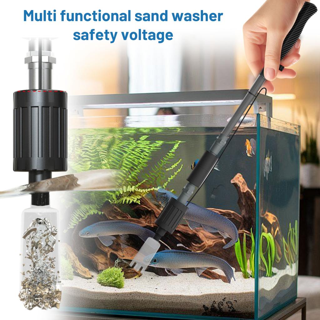 Electric Aquarium Gravel Cleaner Automatic Fish Tank Vacuum Cleaner Submersible Water Pump Sand Washer with Adjustable Suction and USB Power Supply