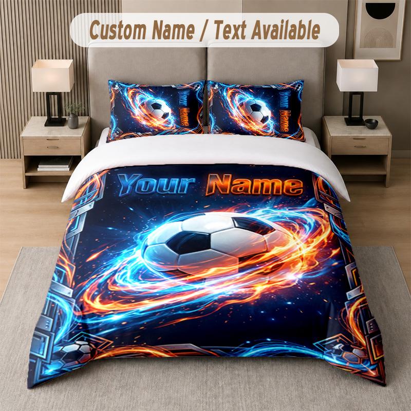 Soccer Theme Custom Text Or Name 3Pcs Bedding Set 1 Flat Sheet & 2 Pillowcases Personalized Home Bedding