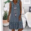 Summer new European and American women's clothing, hot-selling V-neck small floral printing sleeveless women's dress