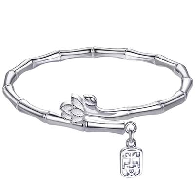 Fashion Opening Lotus Bamboo Jie Ping An Tag Bracelet
