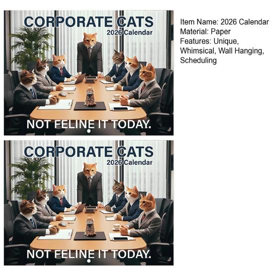 Corporate Cat 2026 Calendar Vertical Wall Hanging Calendar with 12 Kitten Illustrations 12 Monthly Planner for Office Home Organizing Scheduling
