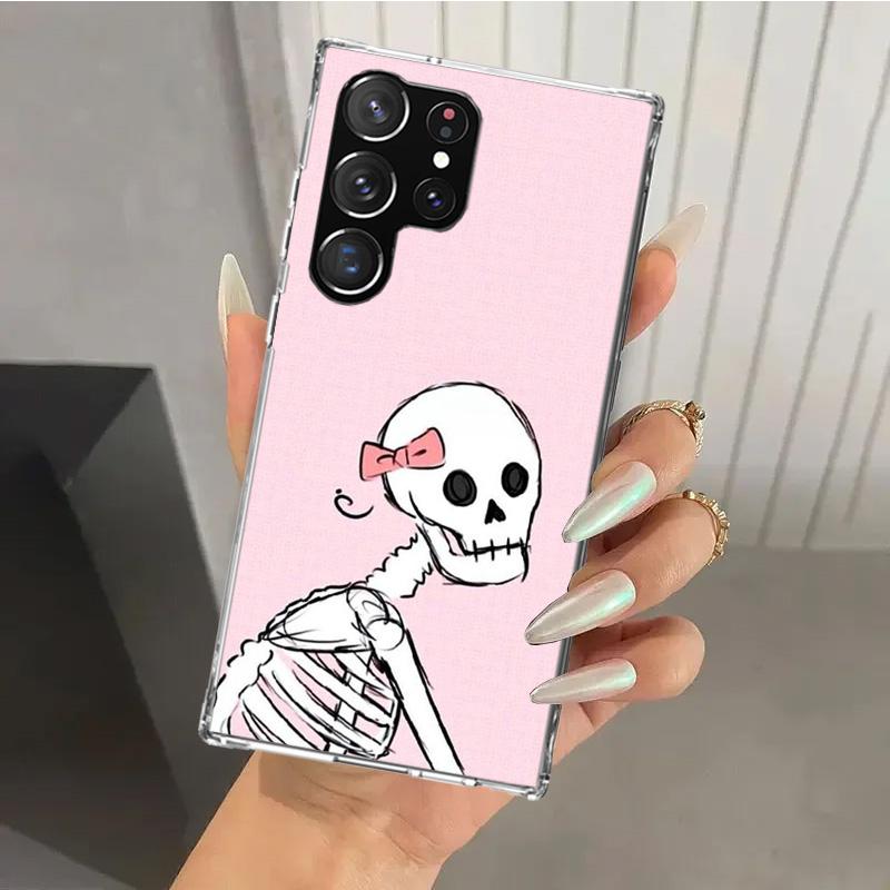 Pink Cat Skull Sorceress Witch Phone Case for Samsung Galaxy S26 S24 S23 Ultra S25 Edge S22 S21 Plus S20 FE + Soft Print Shell F