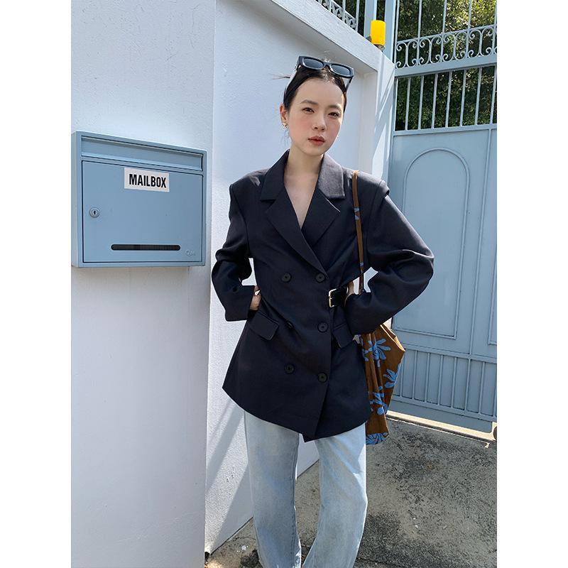 NEWOPEN 2025 Early Spring Korean-Style Women's Double-Breasted Waist-Hugging Blazer C3588