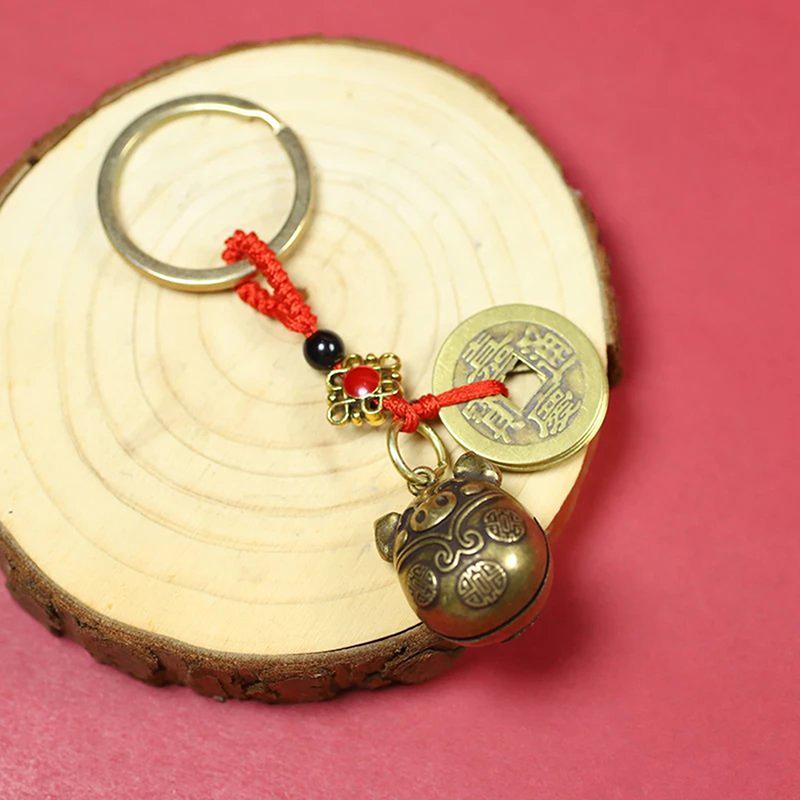 Chinese Style Small Brass Bell Car Key Pendant Cartoon Pig Bell Pendant