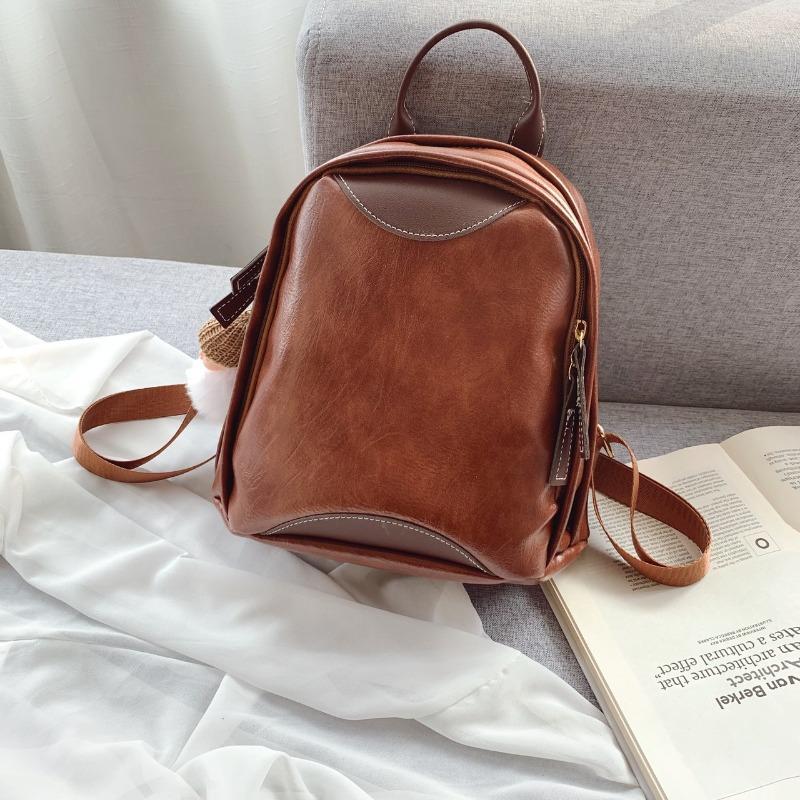 

Double backpack bag women s new college style splicing contrasting colors trendy fashion versatile pu backpack коричневый