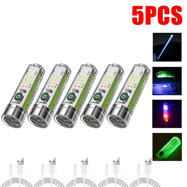 Multifunction Portable Powerful Spotlight Long Range Flashlight Type-C Keychain LED Lamp With Magnet Camping Uv Light Mini Torch