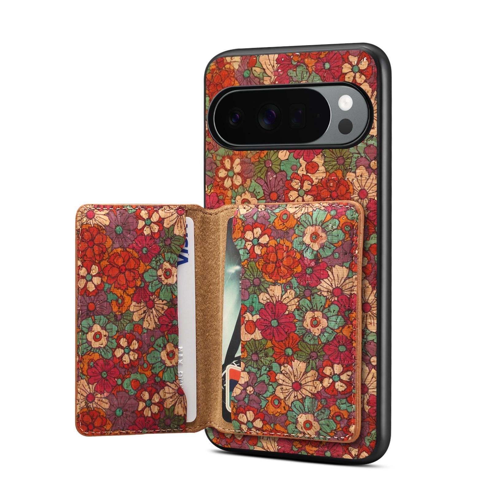 

Denior Magnetic Leather Card Holder Case for Pixel 10 Pro/9 Pro/8 with Cork Print and Stand Pixel 6A красный