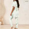 Women Plus Size Two Piece Set Round Neck Short Sleeve Floral Printed Long Top And Fitted Pants