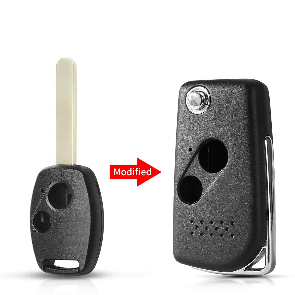 KEYYOU Modified Remote Flip Folding Car Key Shell Case for Honda Accord Civic CRV Pilot Fit Replacement Fob Cover 2/3 Buttons