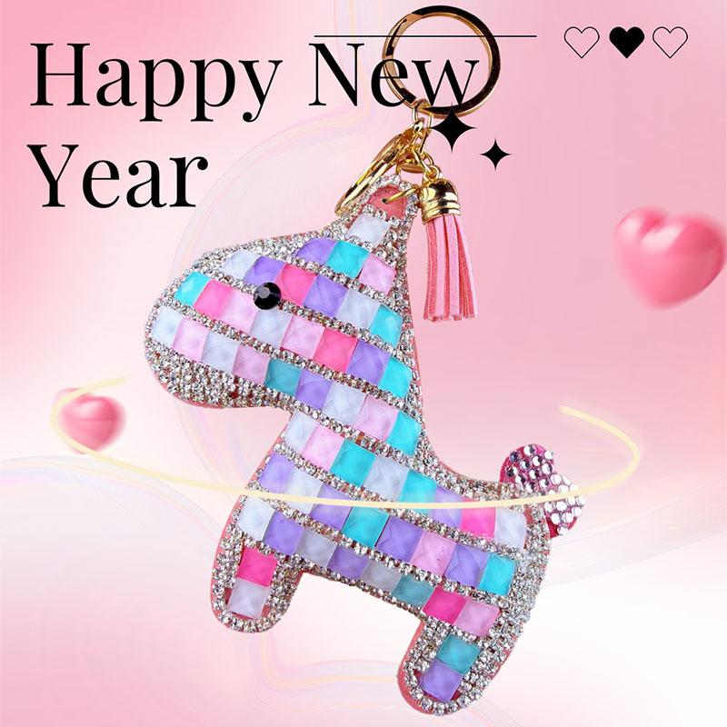 Cute Rhinestone-Studded Pony Keychain Car Keychain Women'S Bag Charm Small Gift