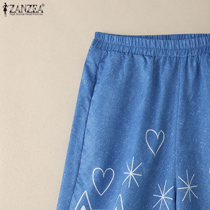 ZANZEA Women Casual Elastic Waist Loose Print Pants