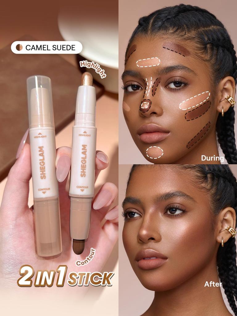 SHEGLAM Nose Contour Highlight Shading Stick 2-in-1 Camel Suede Waterproof Cruelty-Free Face Sculpting Pen Makeup