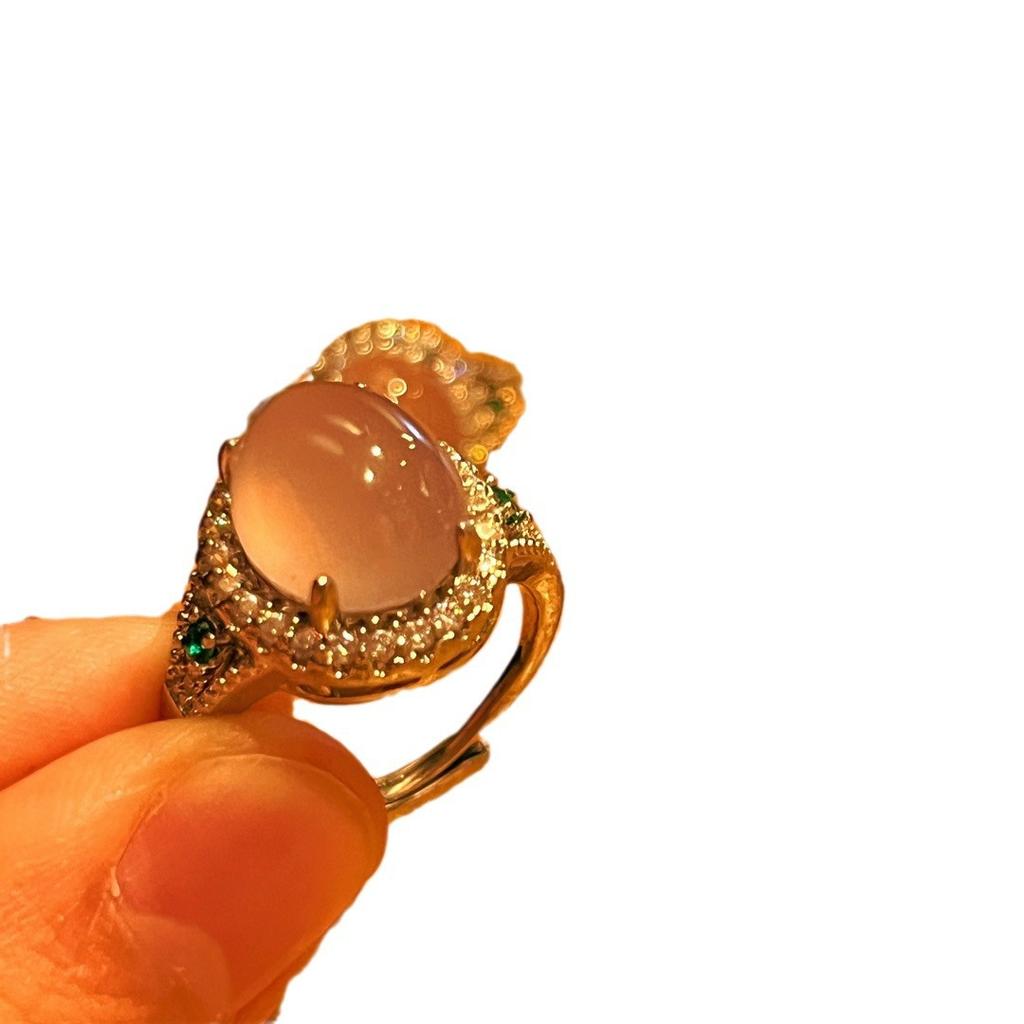 Jadeite White Ice Light, Natural White Chalcedony Ring, Agate Ring, Real Shot.