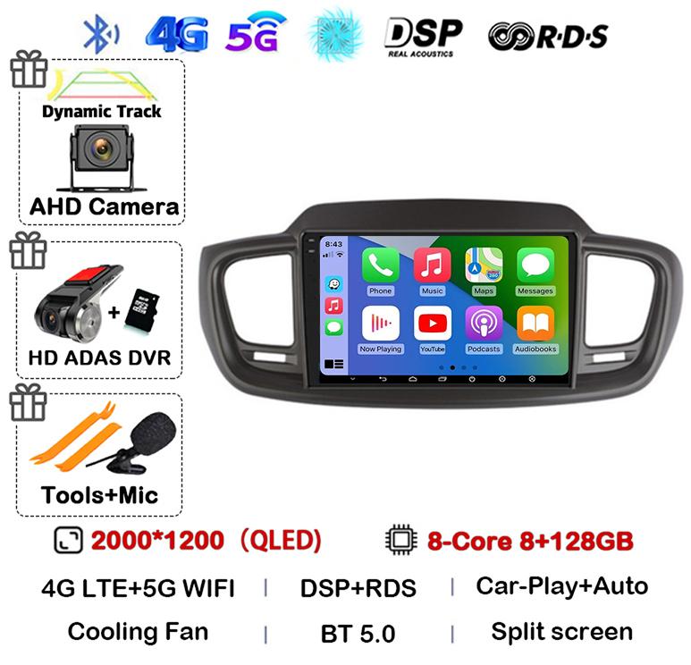 Android 14 WIFI+4G Car Radio For Kia Sorento 3 2015 2016 2017 2018 Carplay Auto GPS Multimedia Player Stereo 360 Camera Audio BT