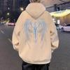 Unisex Dark Street Style Hooded Sweatshirt with Trendy Wings Design