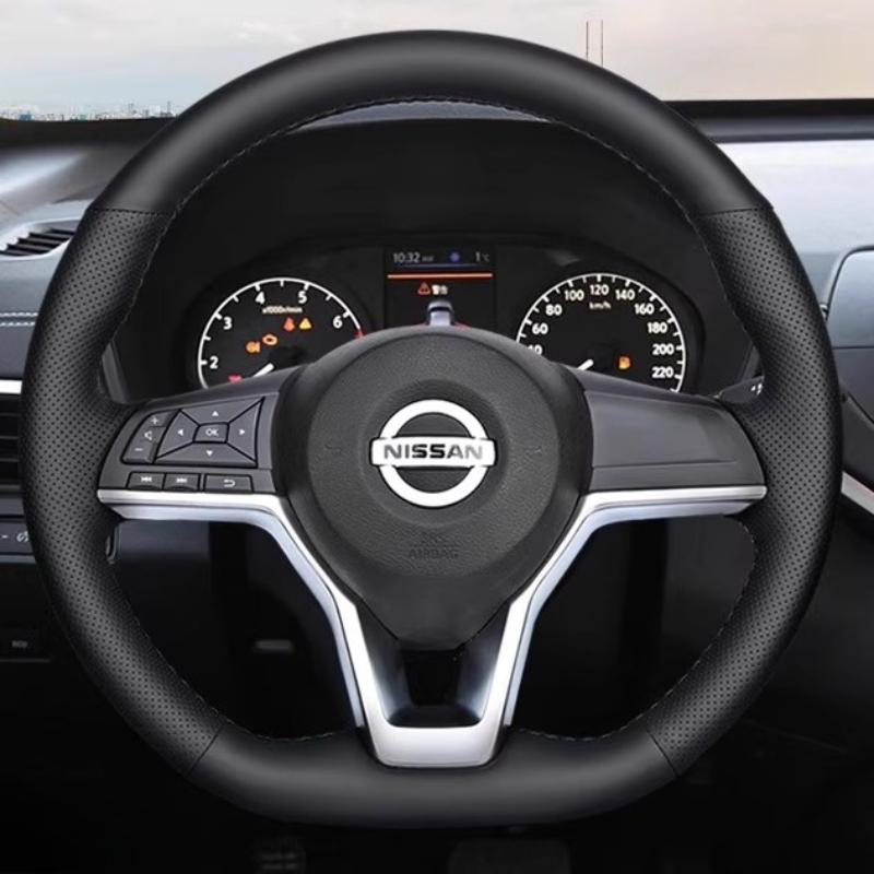 Ručně šitý protiskluzový černobílý kožený potah na volant auta Pro Nissan X-Trail Qashqai Rogue (Sport) 2017-