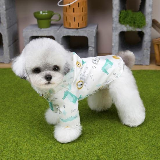 Dog Raincoat Cartoon Print Hooded Dog Rain Jacket with Leash Ring for Small Dogs Waterproof Pet Poncho with 2 Legs