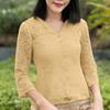 ZANZEA Women Casual V-Neck 3/4 Sleeve Lace Patchwork Blouse