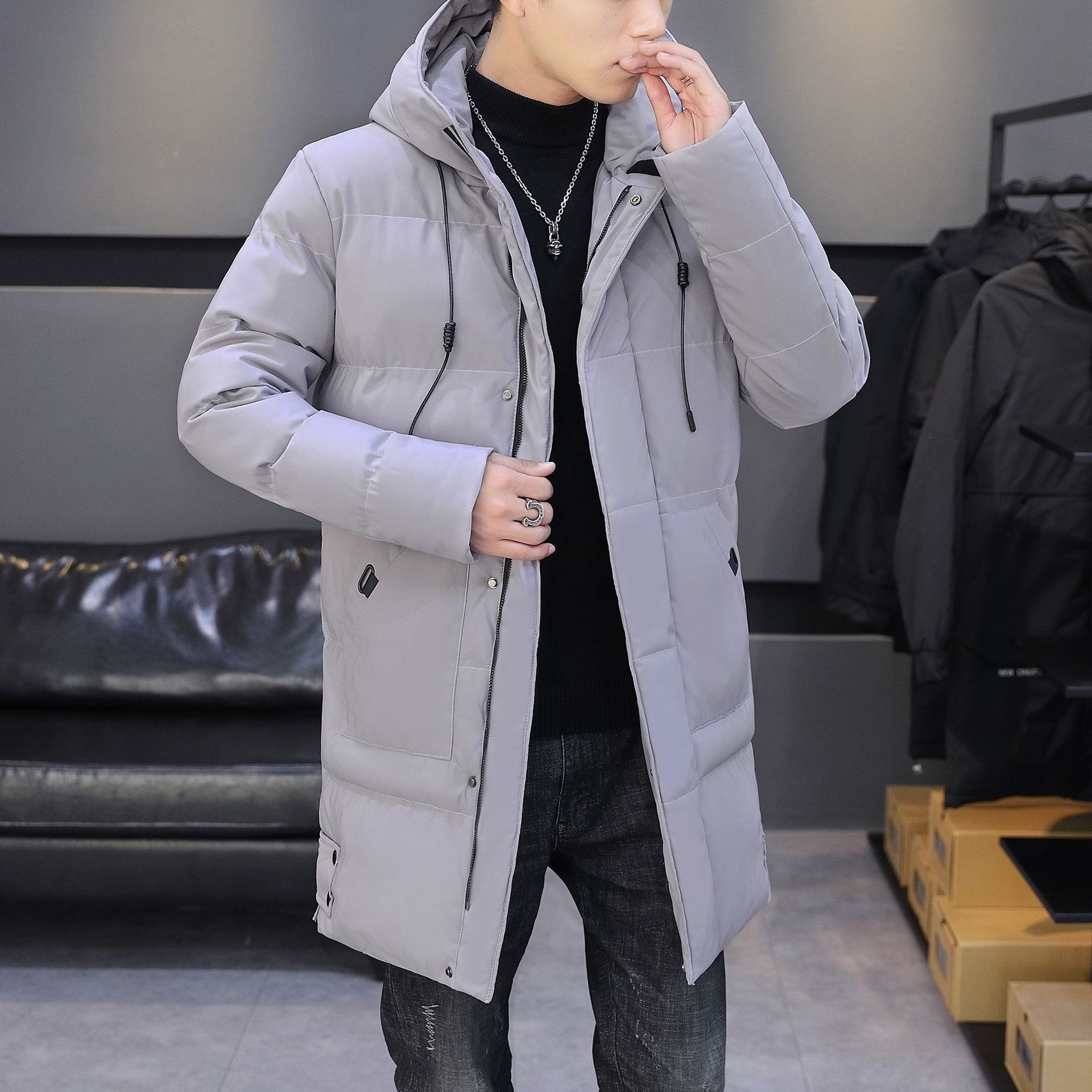 

Men s Warm Fluffy Long Plus Size Jacket Winter Casual Thickened Warm Jacket Zipper Hooded Jacket L