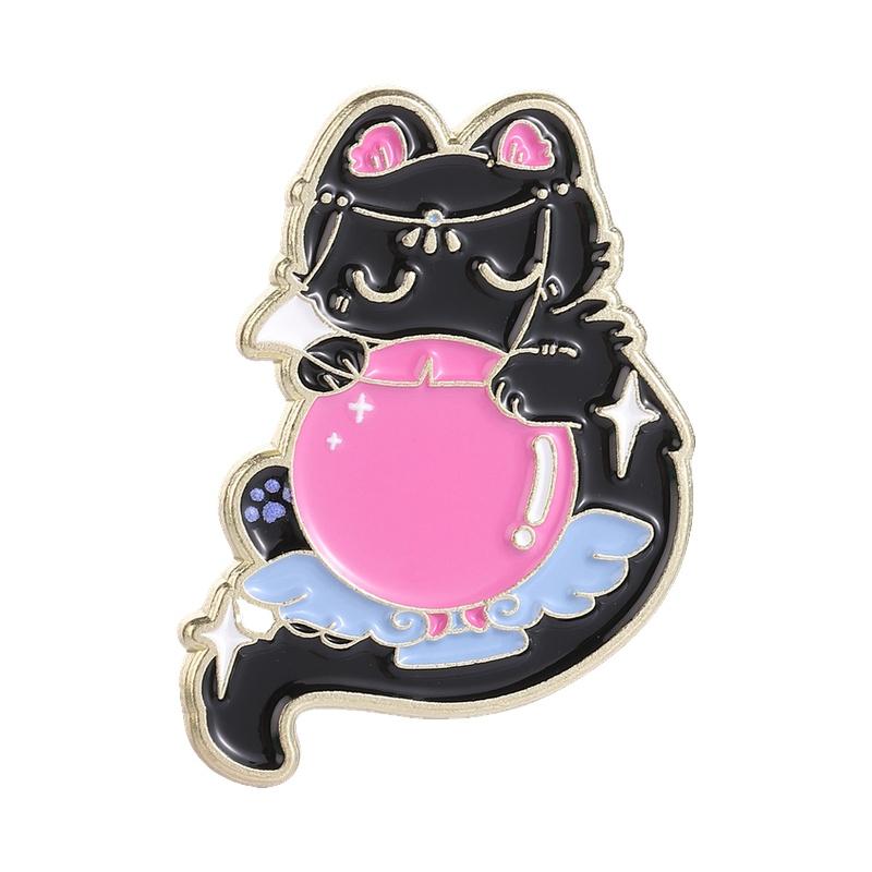 Xiaomi Cosplay Card Reasoning Game & Black Cat Enamel Pin Punk Demon Witch Cat Knight Shield Black Cat Brooch Lapel Bag Badges Jewelry