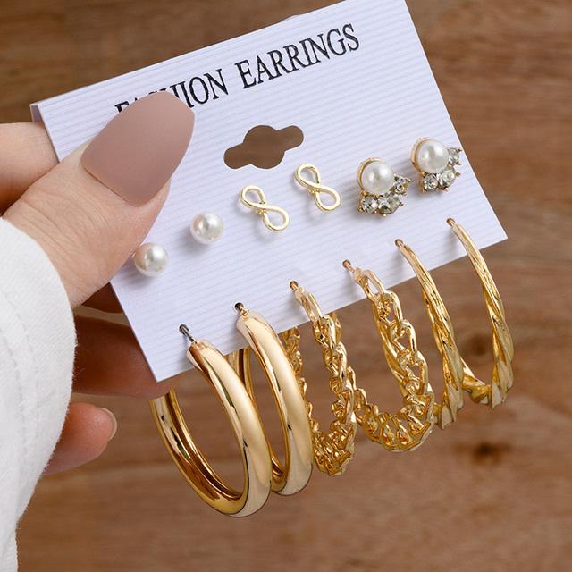XP17 Gold Geometric Pearl Hoop Earring Set