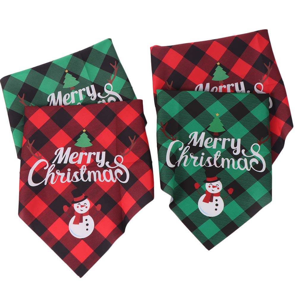 Red Green Grid Dog Saliva Towel Santa Claus Pet Triangle Scarf Triangle Bandana Home Decor