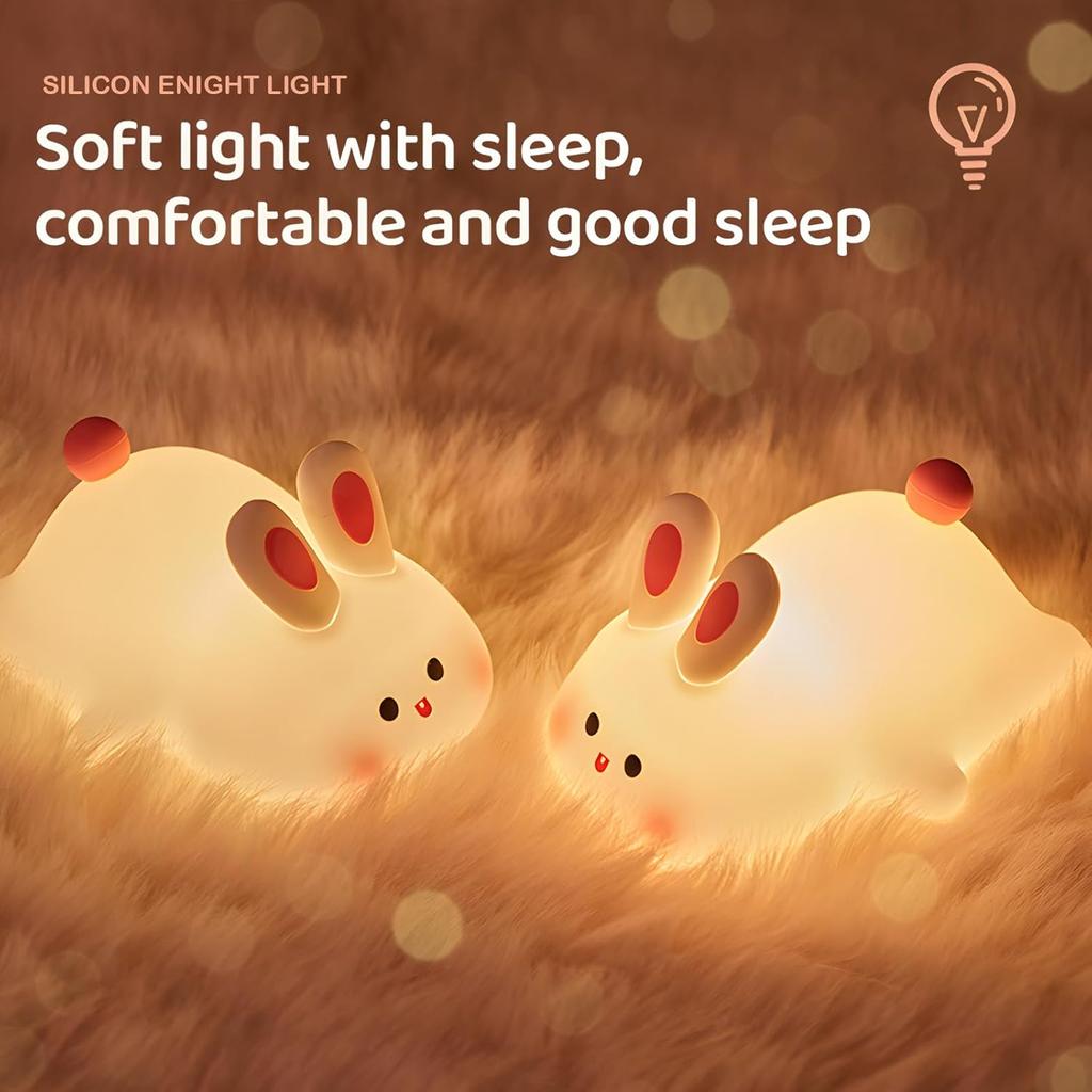 Kawaii Decor Boys Girls Gifts - Cute Bunny Led Animal Night Light Sleep Lamp Bedside Lamp Nursery Night Light - 3 Level Dimmable USB Rechargeable -