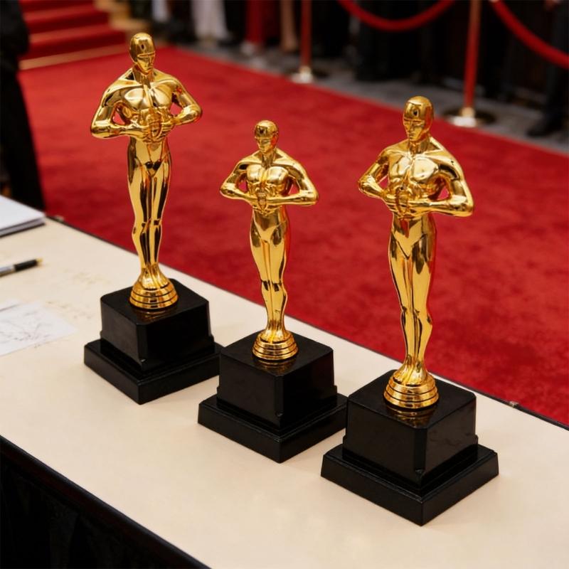 19cm/22cm/24cm Height Trophies Replicas Plastic Construction Golden Plated Award Statue For School Event And Decorations
