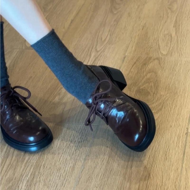 Sheepskin version~ British style retro platform loafers women's 2025 leather versatile round head lace-up commuter small leather shoes