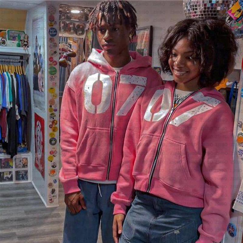 European & American Trendy Hooded Cardigan: Street Hip Hop Style Sweatshirt with Digital 07 Print