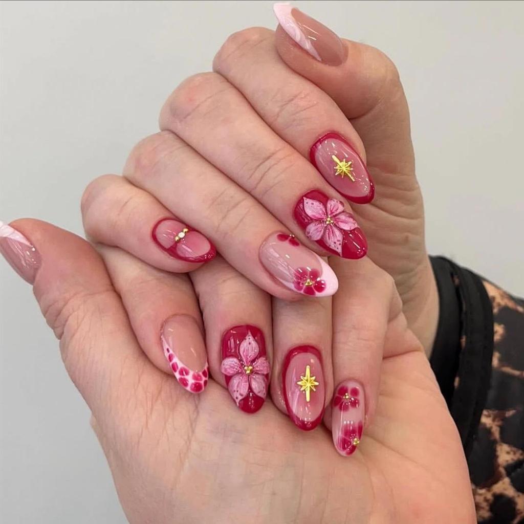Le Fan Polka Dot French Wearable Short Almond Flower Bow Nail Art Tips False Nails