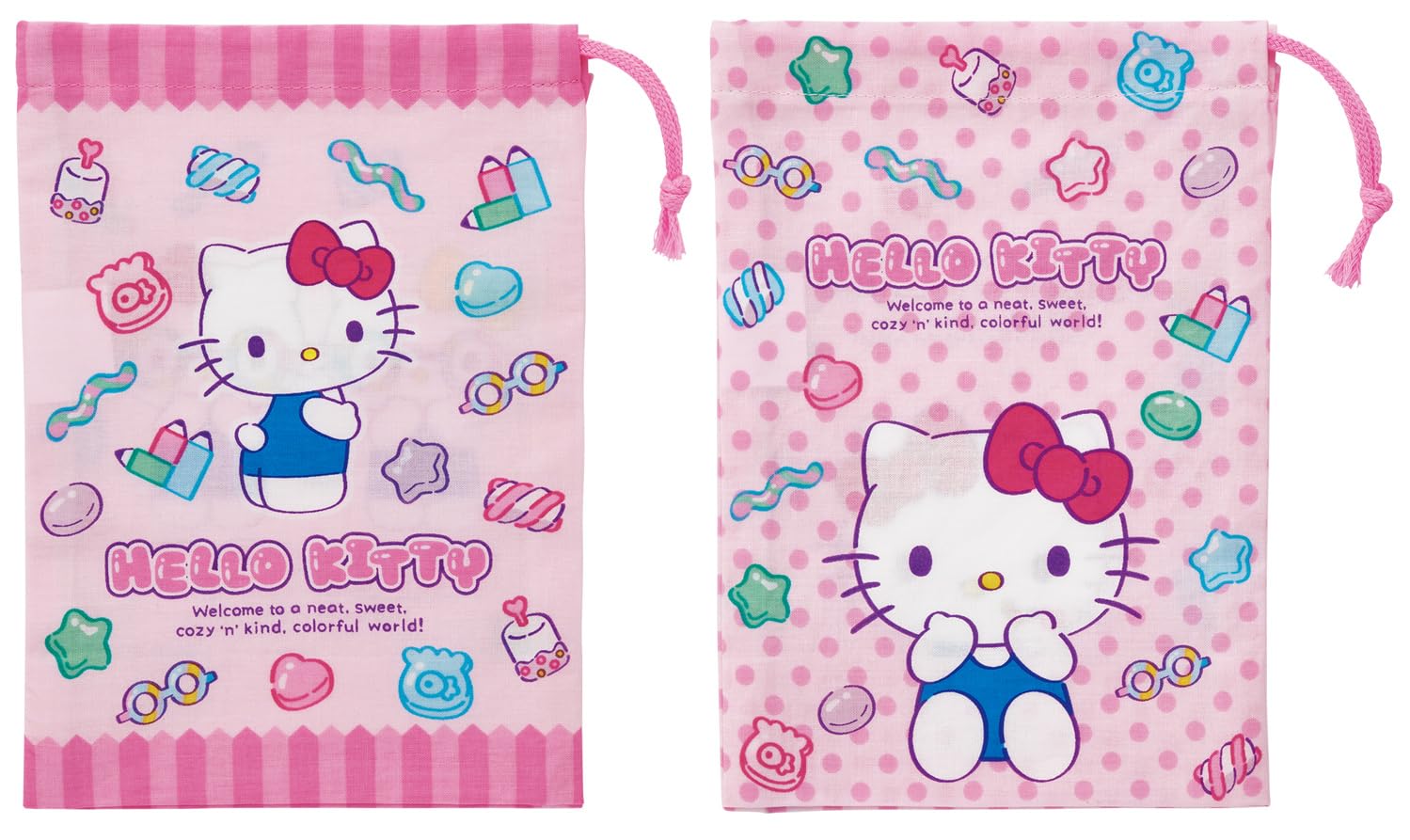 

Набор для ланча Skater Sanrio Hello Kitty и Машу Сделано в Детских Сумках, 2, 15x20см, На шнурке, Резинка, Япония, KB63W-A