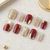 Glossy Red Cat Eye Nails with Gold Foil Leaves - 30 Detachable 3D Embossed Pieces