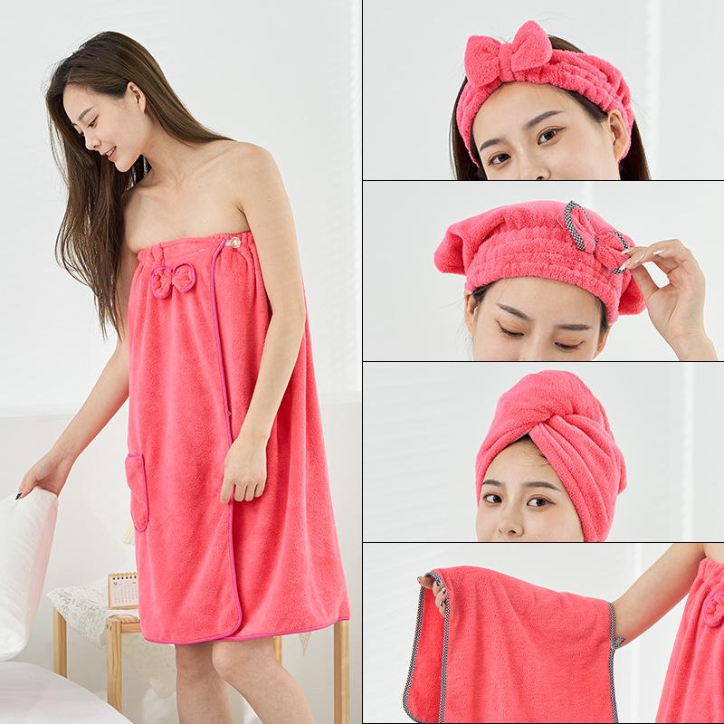 Fustă de duș pentru femei, Fleece de coral absorbant, Poate fi înfășurată în fustă de duș, Duș